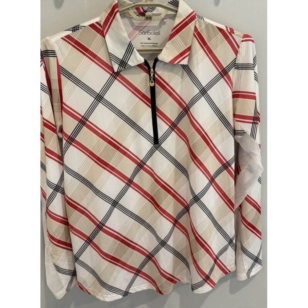 San Soleil UV 50 + Cooling Long Sleeve 1/4 Shirt Size XL Tan Red Black